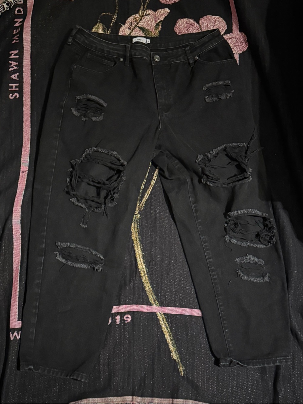 Rue21 Black Distressed Wide Leg High Rise Jeans Size 18